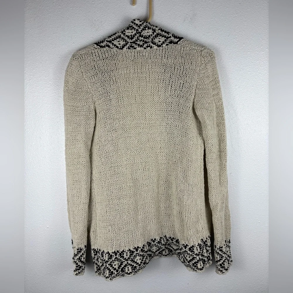 Lucky Brand Novelty Stitch Cardigan Small Cream Black Cable Knit Open Sweater - Picture 5 of 10